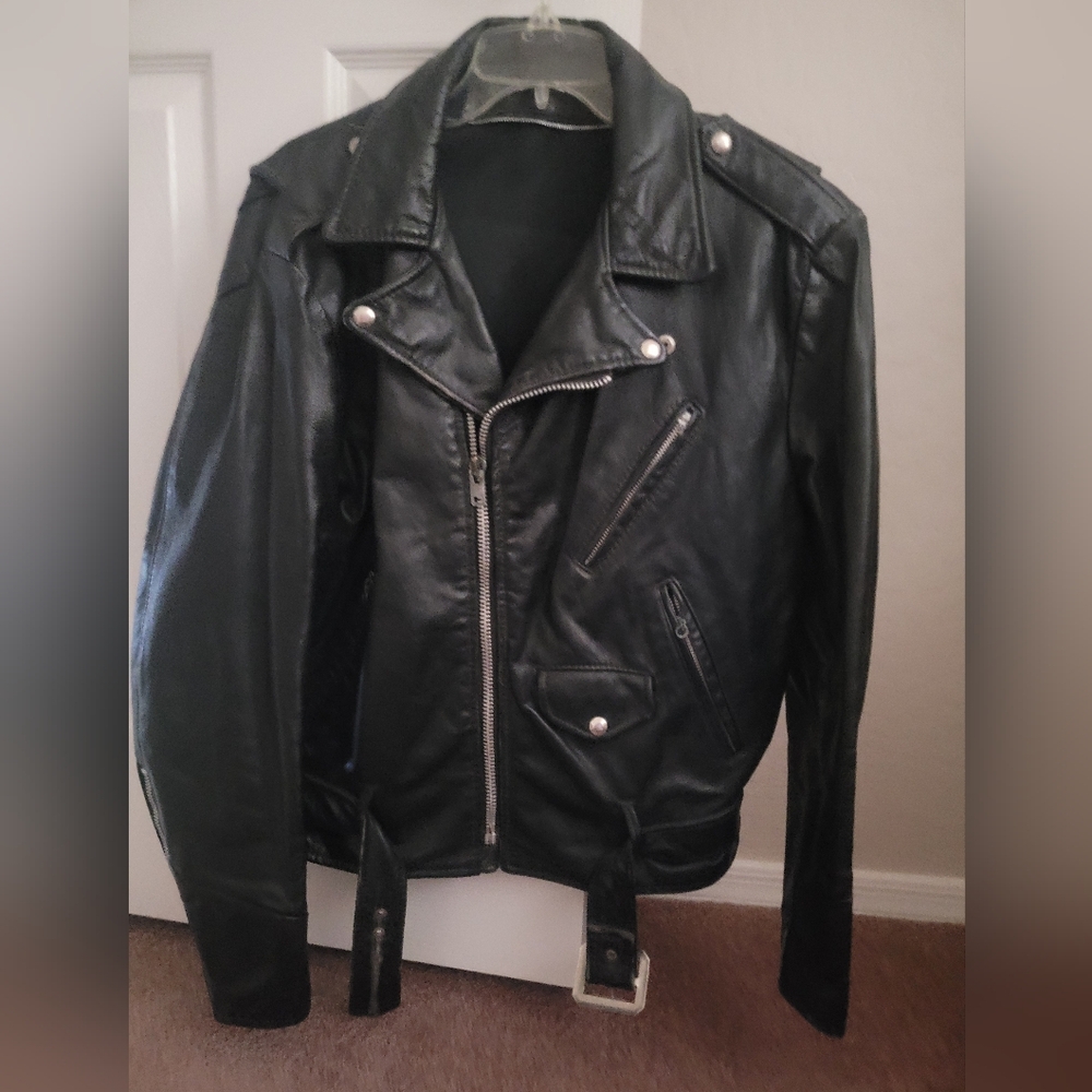 Vintage Men's Leather Biker Jacket Size 44